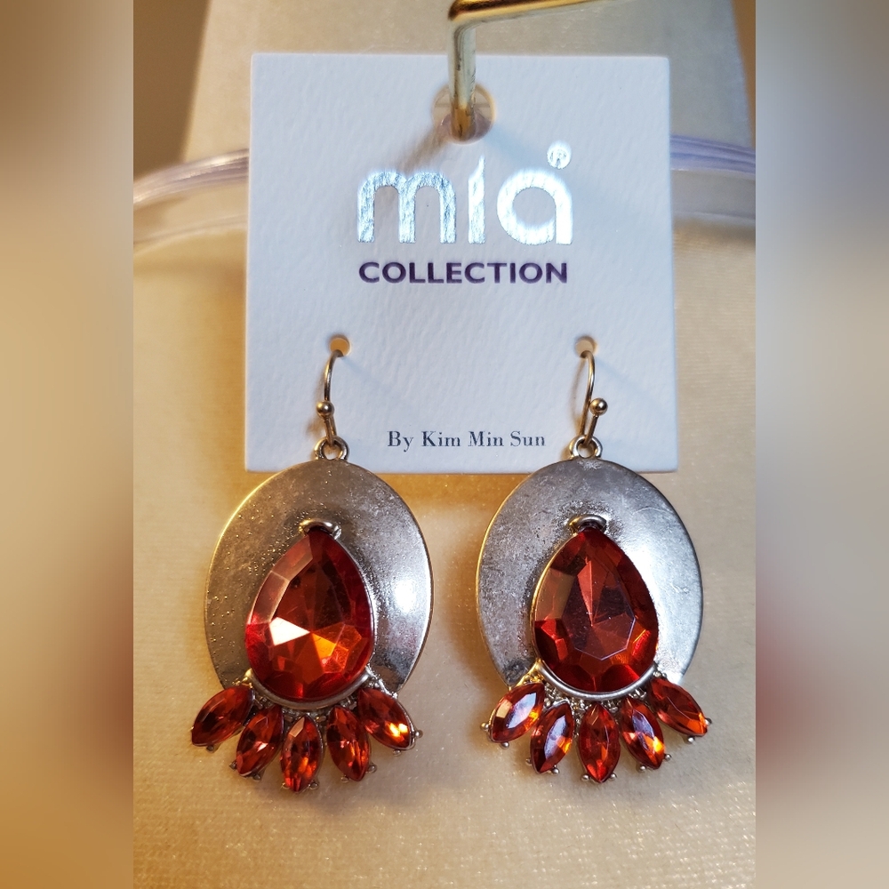 Mia Collection Gold Toned and Red Earrings